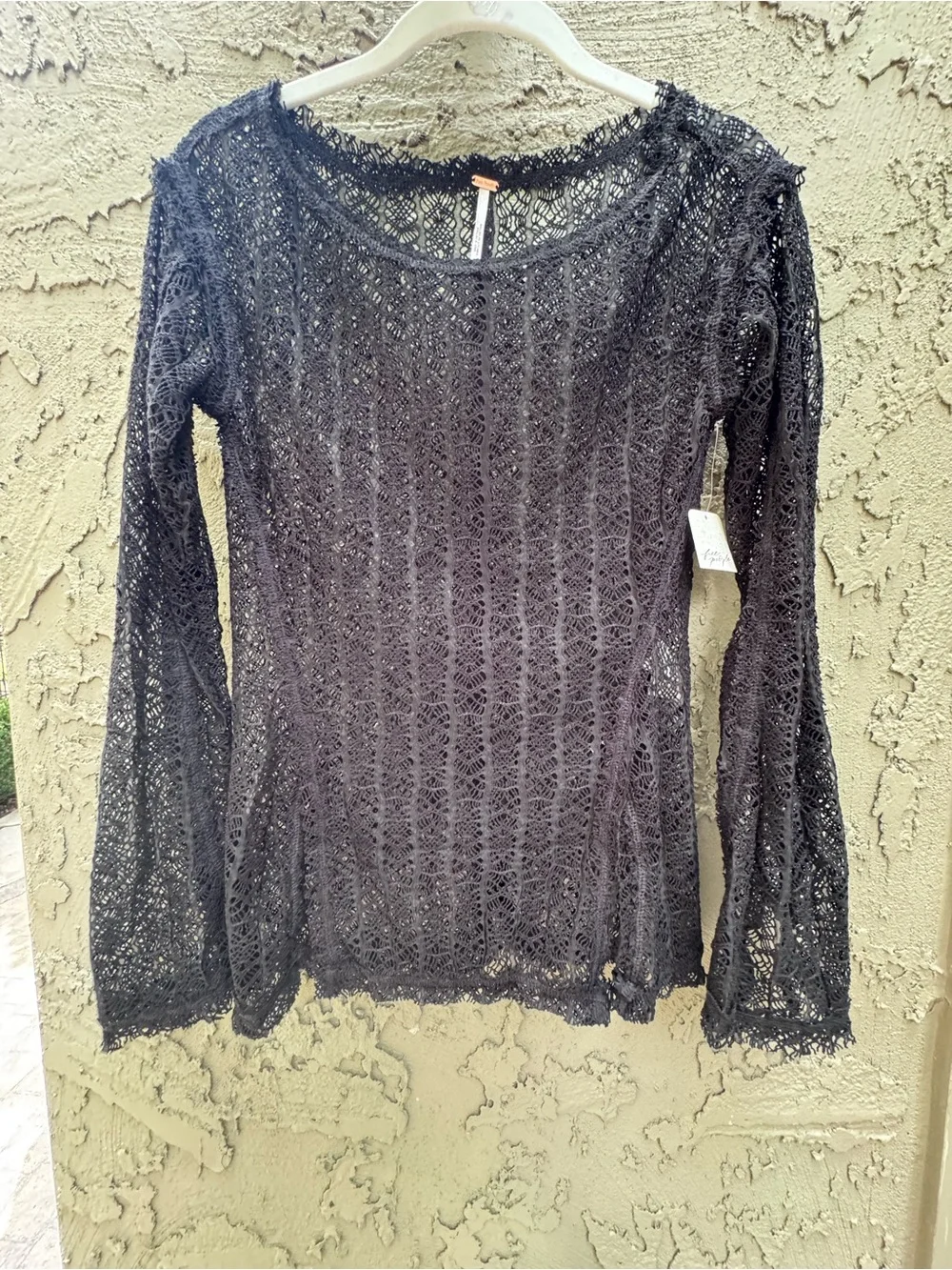 Free People On The Road Twisted Tee Sheer Knit Lace Mesh Slit Top S